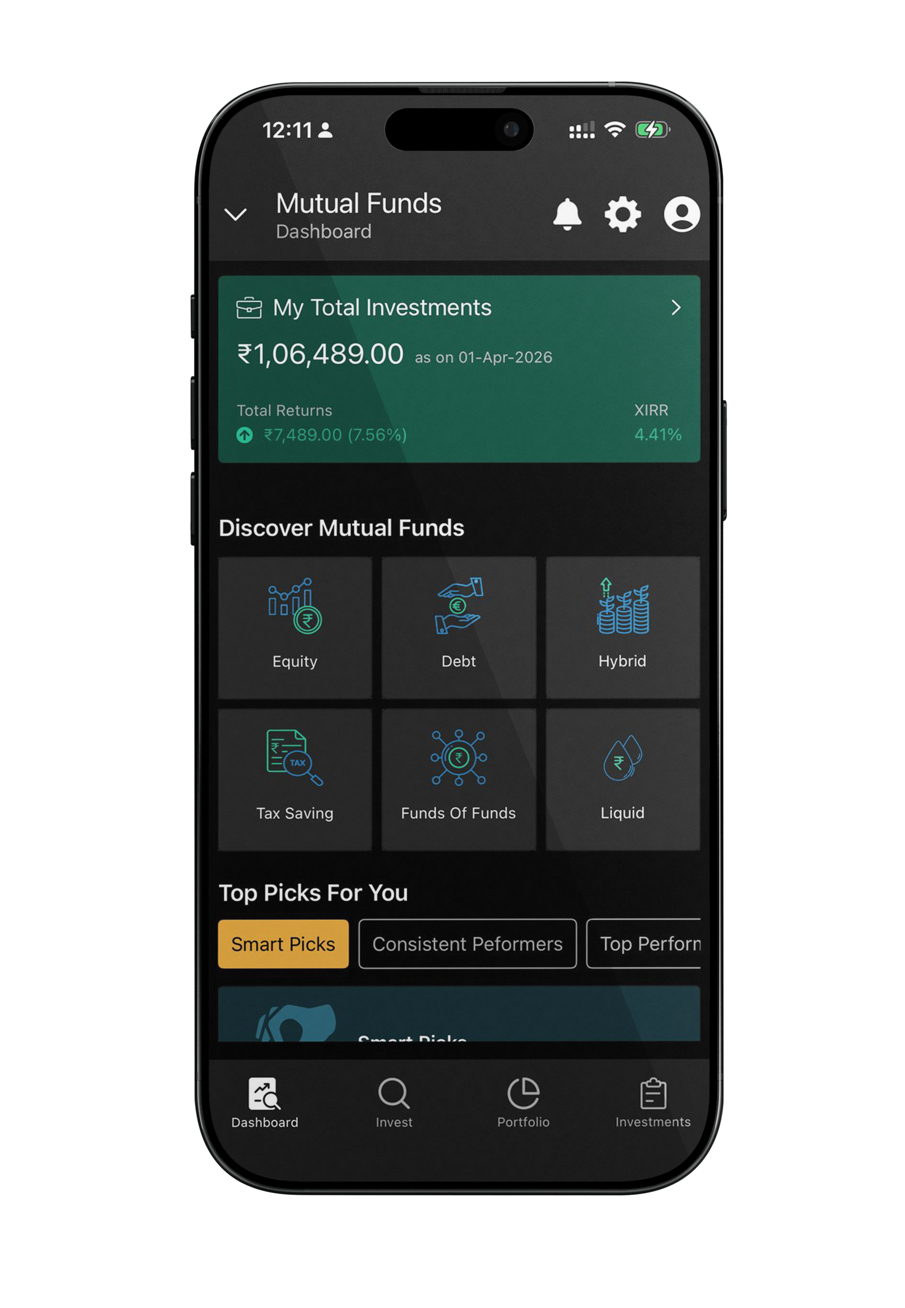 Mutual funds screen